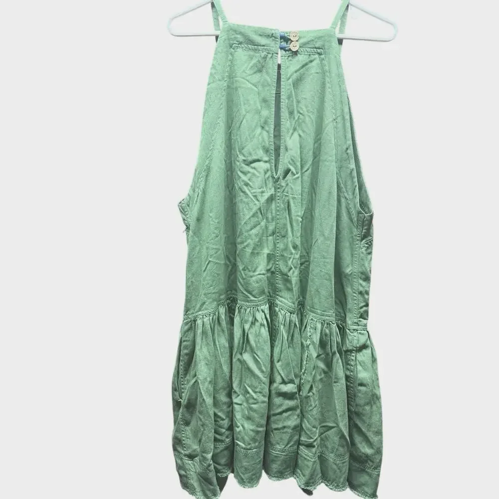 Women’s Pilcro Anthropologie Kyla Flounce Mini Dress Green 100% Cotton Size 2xl - Picture 6 of 8